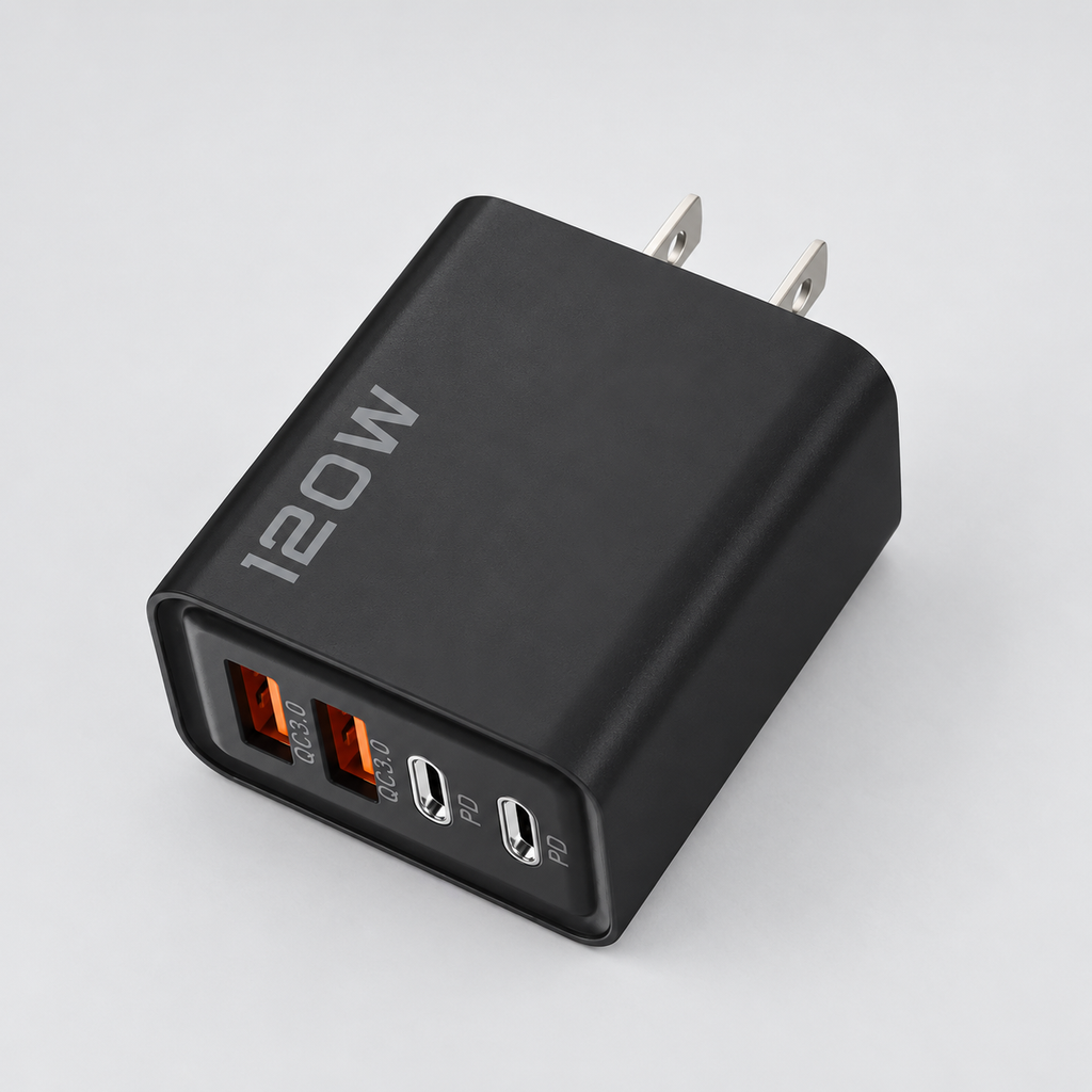 4-Port USB Wall Charger - US Plug, Black